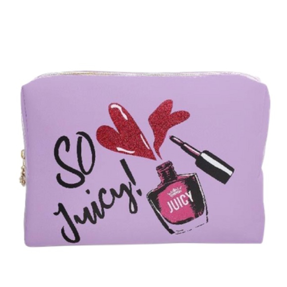 🆕 Juicy Couture Cosmetic Bag With So Juicy! Nail Polish Graphic 💜